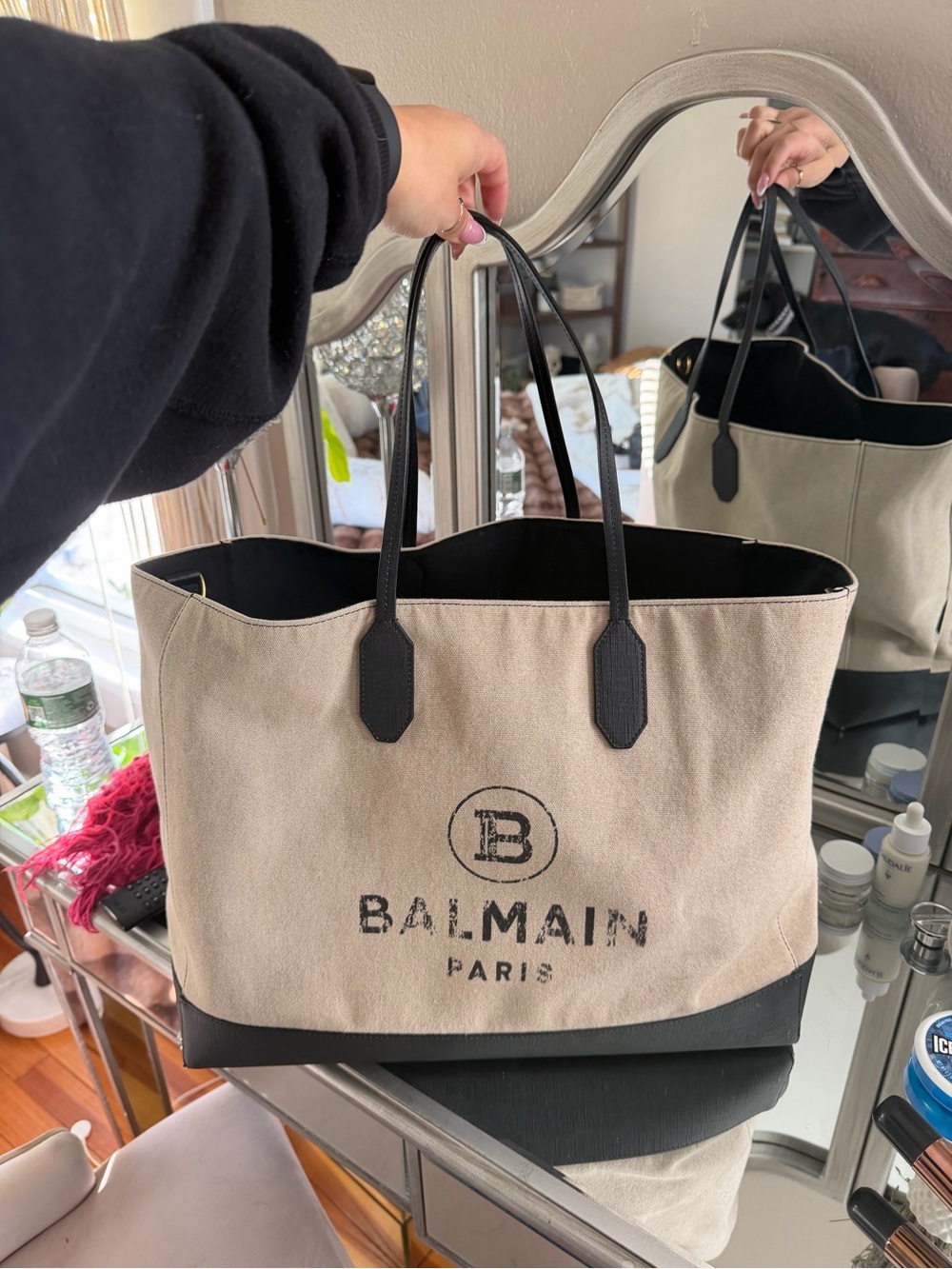 Balmain Beige and Black Canvas Tote Bag -women’s  Carryall
